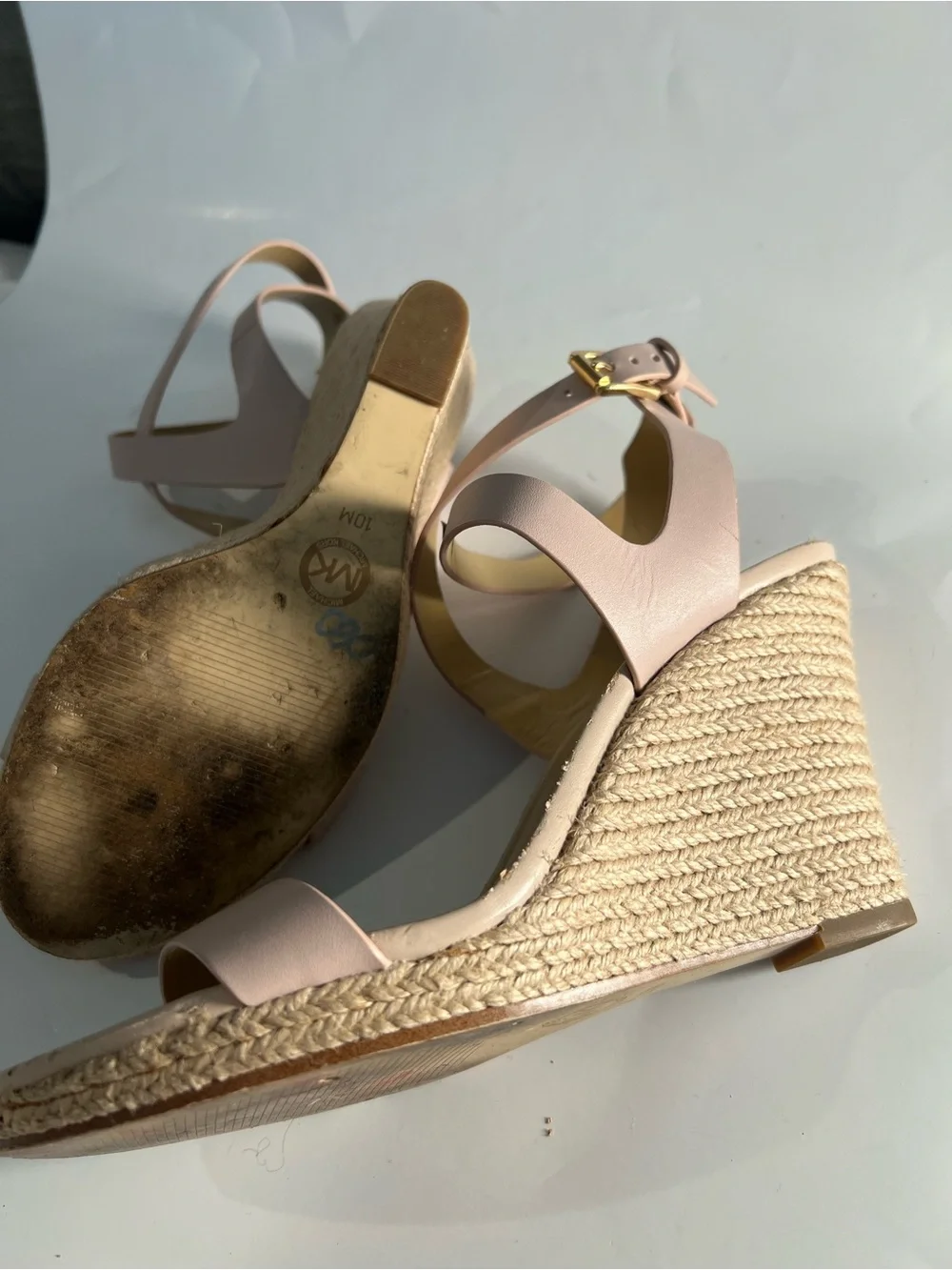 Michael Kors Pale Blush Leather Espadrille Wedges Size 10